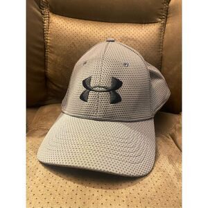 Mens UA Gray Black Logo Baseball Cap Golf Hat Flex fit